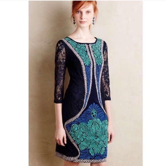 Anthropologie Ranna Gill Indrani Lace‎ Dress Blue Chenille Women’s Sz XS - Picture 1 of 8